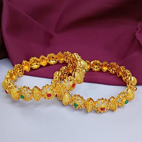 Efulgenz Gold Tone Indian Bangle Set for Women Antique Bangle Set Indian Gold Tone Crystal Floral Bangles Bracelet Indian Bridal Jewelry for Wedding Bollywood Fashion Jewelry in Kuwait