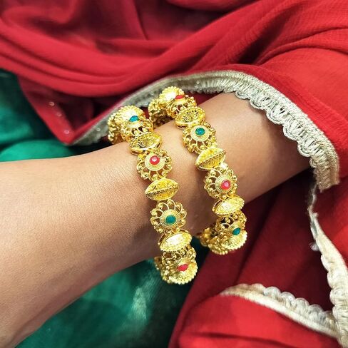 Efulgenz Gold Tone Indian Bangle Set for Women Antique Bangle Set Indian Gold Tone Crystal Floral Bangles Bracelet Indian Bridal Jewelry for Wedding Bollywood Fashion Jewelry in Kuwait