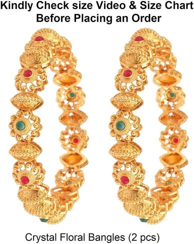 Efulgenz Gold Tone Indian Bangle Set for Women Antique Bangle Set Indian Gold Tone Crystal Floral Bangles Bracelet Indian Bridal Jewelry for Wedding Bollywood Fashion Jewelry in Kuwait