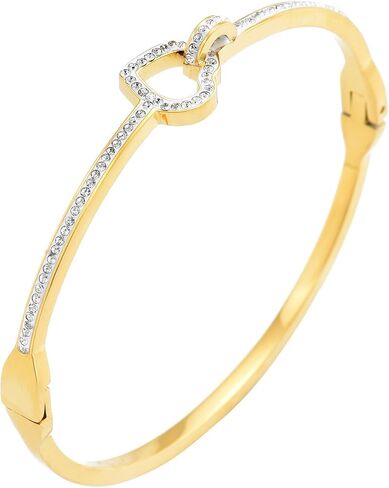 Bangle Bracelets for Women 18K Gold Plated Dainty Cubic Zironia Heart Hollow Out Honeycomb Classic Tennis Bracelet Gold Bracelets Gifts for Girls in Saudi Arabia