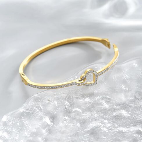 Bangle Bracelets for Women 18K Gold Plated Dainty Cubic Zironia Heart Hollow Out Honeycomb Classic Tennis Bracelet Gold Bracelets Gifts for Girls in Saudi Arabia