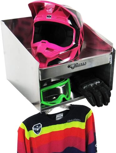 Pit Posse 447 Single Helmet Bay Storage Cabinet Aluminum Shelf Enclosed Race Trailer Garage Automotive Shop Storage Organizer - Helmet Holder - Made in USA (Silver) in Saudi Arabia
