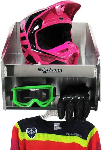 Pit Posse 447 Single Helmet Bay Storage Cabinet Aluminum Shelf Enclosed Race Trailer Garage Automotive Shop Storage Organizer - Helmet Holder - Made in USA (Silver) in Saudi Arabia