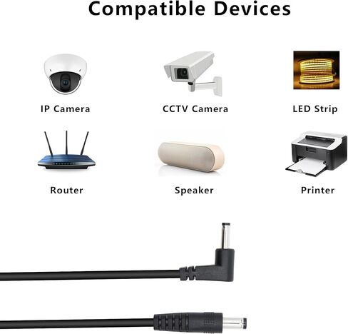 1FT 12V الزاوية اليمنى DC3.5 x 1.35mm ذكر إلى 5.5 x 2.5mm ذكر كابل الطاقة 22AWG لكاميرا الأمن، CCTV IP المراقبة، شريط LED (2 قطعة) in Kuwait