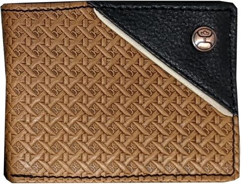 محفظة رجالية من الجلد ثنائية الطي من HOOEY (طبقة سوداء من نسيج السلة - بني) in Kuwait