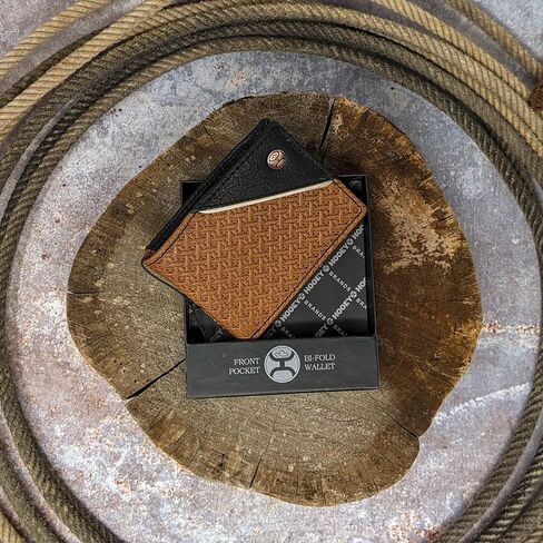 محفظة رجالية من الجلد ثنائية الطي من HOOEY (طبقة سوداء من نسيج السلة - بني) in Kuwait