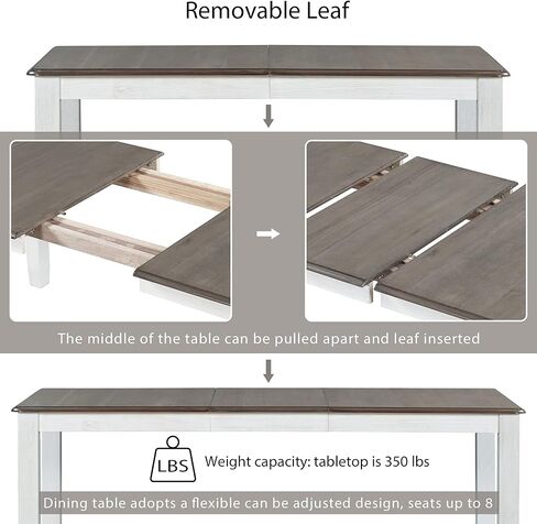 طقم كراسي طاولة خشبية منجدة قابلة للتمدد، 7 قطع، لـ 6 أشخاص، أثاث منزلي (بني + أبيض) in Kuwait