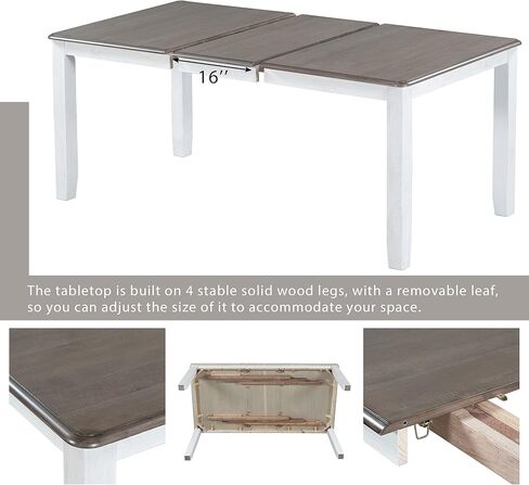 طقم كراسي طاولة خشبية منجدة قابلة للتمدد، 7 قطع، لـ 6 أشخاص، أثاث منزلي (بني + أبيض) in Kuwait