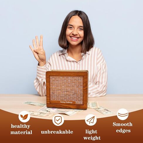 Piggy Bank for Kids Adults Wooden Money Box with Built-in Challenge - Fun and Motivational Cash Saving Box for Kids and Adults, Best Gift for Friends（$10000） in Saudi Arabia