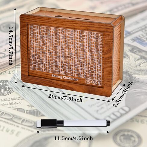 Piggy Bank for Kids Adults Wooden Money Box with Built-in Challenge - Fun and Motivational Cash Saving Box for Kids and Adults, Best Gift for Friends（$10000） in Saudi Arabia