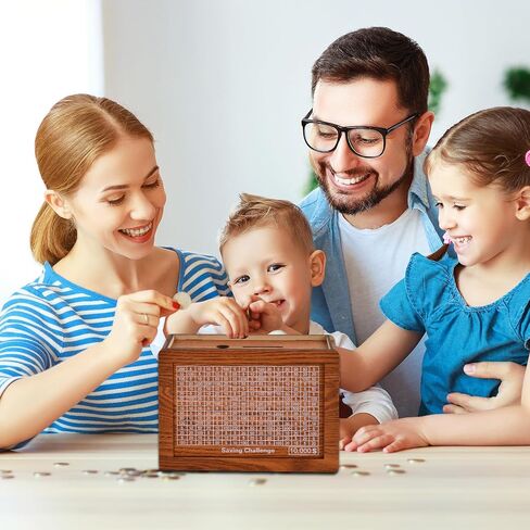 Piggy Bank for Kids Adults Wooden Money Box with Built-in Challenge - Fun and Motivational Cash Saving Box for Kids and Adults, Best Gift for Friends（$10000） in Saudi Arabia