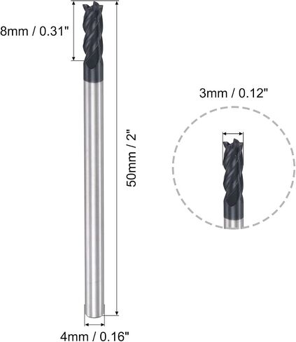 uxcell Square Nose End Mill, 5mm Tip Dia Solid Carbide AlTiN Coated CNC Router Bits 4 Flute Spiral Milling Cutter HRC45 with 5mm Shank 50mm (2-inch) Length in Saudi Arabia