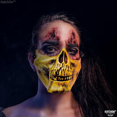KatchOn, Gold Half Skull Mask for Halloween - Gold Skull Mask for Men, Women | Scary Masks, Halloween Masks for Adults | Halloween Half Face Mask | Golden Skeleton Mask for Halloween Costume Party in Saudi Arabia