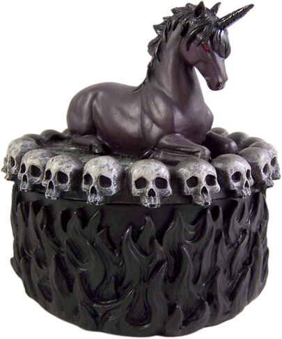 Black Cast Resin Evil Unicorn with Skull Rim Trinket Box, 5 Inches in Kuwait