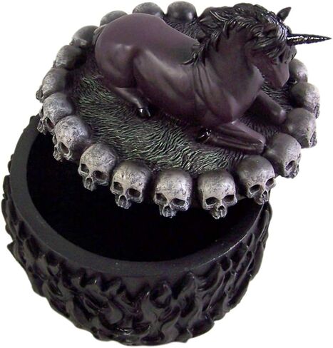 Black Cast Resin Evil Unicorn with Skull Rim Trinket Box, 5 Inches in Kuwait