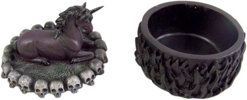 Black Cast Resin Evil Unicorn with Skull Rim Trinket Box, 5 Inches in Kuwait