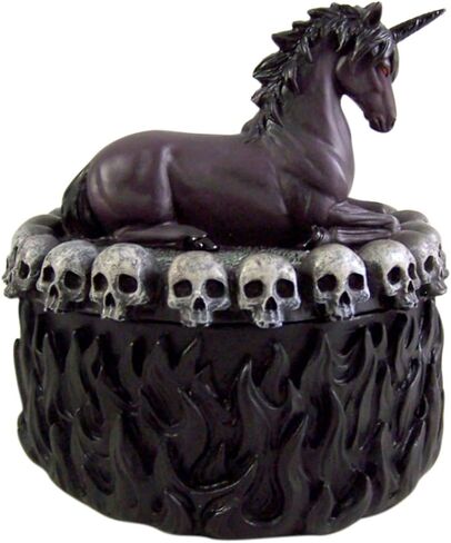 Black Cast Resin Evil Unicorn with Skull Rim Trinket Box, 5 Inches in Kuwait