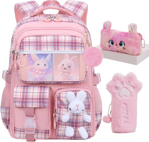 3pcs Girls Backpack,Cute Rabbit School Backpack For Kids Children With Pencil Case (Pink) in Saudi Arabia