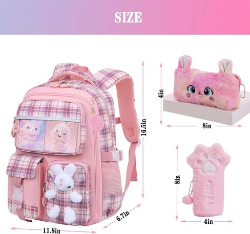 3pcs Girls Backpack,Cute Rabbit School Backpack For Kids Children With Pencil Case (Pink) in Saudi Arabia