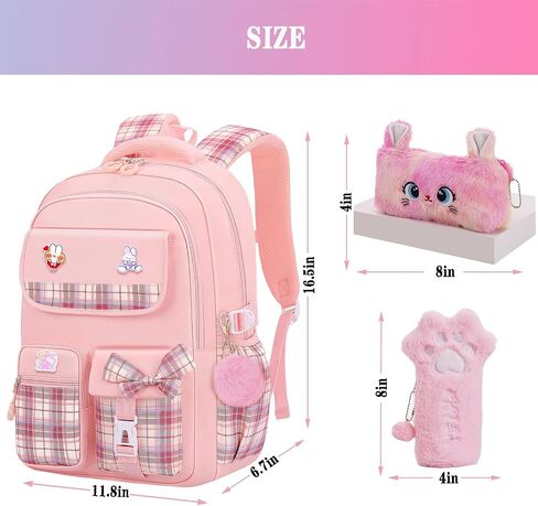 3pcs Girls Backpack,Cute Rabbit School Backpack For Kids Children With Pencil Case (Pink) in Saudi Arabia