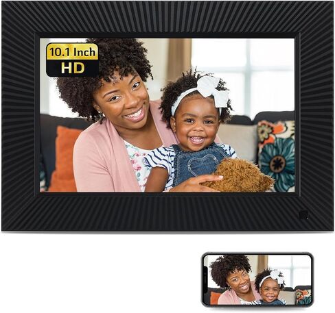 NexFoto 10.1 بوصة إطار صورة رقمي واي فاي 32 جيجابايت، إطار صور رقمي ذكي إلكتروني 1280 × 800 HD شاشة تعمل باللمس مستشعر حركة تدوير تلقائي تحميل الصور/مقاطع الفيديو عبر التطبيق/البريد الإلكتروني، هدية للأجداد in Kuwait