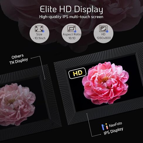 NexFoto 10.1 بوصة إطار صورة رقمي واي فاي 32 جيجابايت، إطار صور رقمي ذكي إلكتروني 1280 × 800 HD شاشة تعمل باللمس مستشعر حركة تدوير تلقائي تحميل الصور/مقاطع الفيديو عبر التطبيق/البريد الإلكتروني، هدية للأجداد in Kuwait
