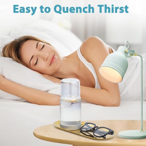 Bedside Water Carafe and Glass Set, Night Bedside Carafe with Silicone Coaster, Water Carafe with Glass Cup for Nightstand Bedroom, Lead-free and Clear Mouthwash Dispenser for Bathroom, 18 OZ in Saudi Arabia