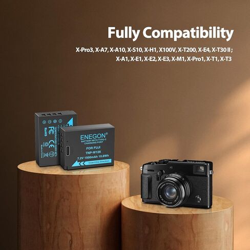 بطاريات بديلة للشحن المباشر ENEGON NP-W126/W126S USB C بقدرة 1500 مللي أمبير في الساعة (عبوتان) مع كابل شحن USB-C 2 في 1 لـ Fujifilm NP-W126 FinePix HS30EXR HS35EXR HS50EXR X-A1/E1/E2/E3/M1/Pro1/ T1/T3 in Kuwait