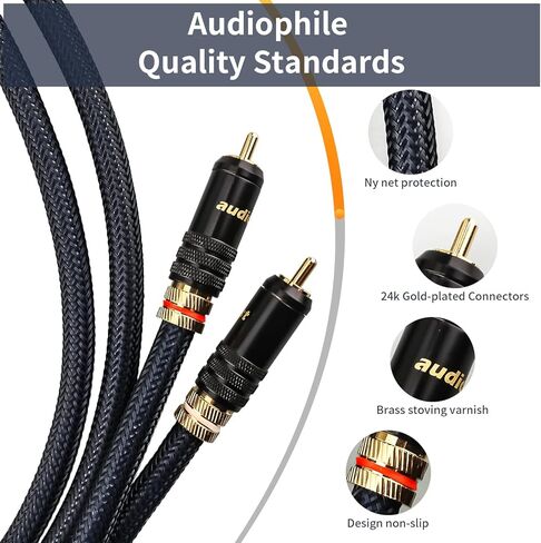 كابلات Tertullus RCA، زوج واحد من كابل A10 RCA إلى RCA ذكر RCA كابل توصيل 6N OFC نحاس مطلي بالفضة كابل صوت HiFi للمسرح المنزلي، مضخم الصوت، HDTV، مكبرات الصوت (1M / 3.28FT) in Kuwait