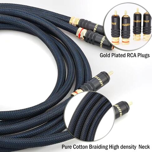 كابلات Tertullus RCA، زوج واحد من كابل A10 RCA إلى RCA ذكر RCA كابل توصيل 6N OFC نحاس مطلي بالفضة كابل صوت HiFi للمسرح المنزلي، مضخم الصوت، HDTV، مكبرات الصوت (1M / 3.28FT) in Kuwait