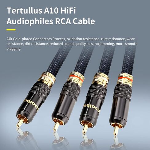 كابلات Tertullus RCA، زوج واحد من كابل A10 RCA إلى RCA ذكر RCA كابل توصيل 6N OFC نحاس مطلي بالفضة كابل صوت HiFi للمسرح المنزلي، مضخم الصوت، HDTV، مكبرات الصوت (1M / 3.28FT) in Kuwait