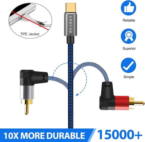 كابل LDKCOK RCA إلى USB C بطول 10 أقدام، وكابل صوت USB C إلى RCA بطول 10 أقدام، وجهاز كمبيوتر محمول إلى المنزل Y سلك مقسم مع شريحة رقمية متوافقة مع Pad Pro 2018، وGoogle Pixel 3/2/2XL MacBook Moto Z (10FT، أزرق) in Saudi Arabia