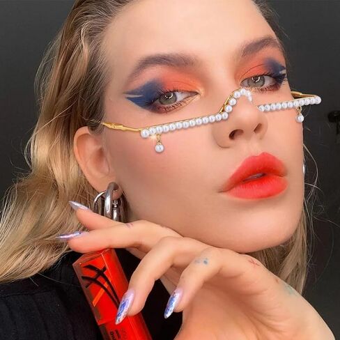 Wooee لؤلؤة الوجه سلسلة مجوهرات نصف إطار بدون عدسة نظارات مهرجان ملهى ليلي حفلة الهذيان الوجه الملحقات in Kuwait