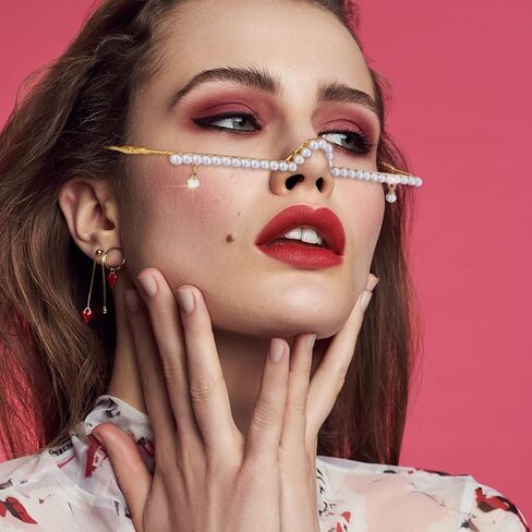 Wooee لؤلؤة الوجه سلسلة مجوهرات نصف إطار بدون عدسة نظارات مهرجان ملهى ليلي حفلة الهذيان الوجه الملحقات in Kuwait