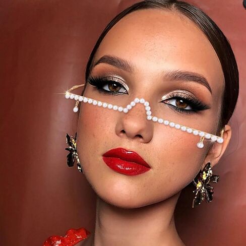 Wooee لؤلؤة الوجه سلسلة مجوهرات نصف إطار بدون عدسة نظارات مهرجان ملهى ليلي حفلة الهذيان الوجه الملحقات in Kuwait