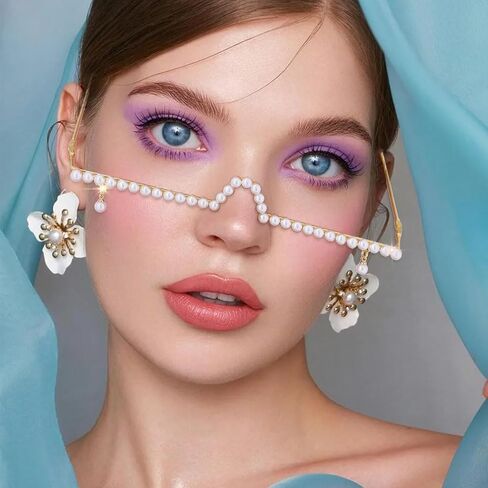 Wooee لؤلؤة الوجه سلسلة مجوهرات نصف إطار بدون عدسة نظارات مهرجان ملهى ليلي حفلة الهذيان الوجه الملحقات in Kuwait