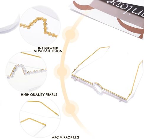 Wooee لؤلؤة الوجه سلسلة مجوهرات نصف إطار بدون عدسة نظارات مهرجان ملهى ليلي حفلة الهذيان الوجه الملحقات in Kuwait