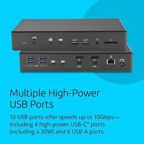 Kensington SD4880P USB-C 4k Quad Monitor Docking Station, 6 x USB-A & 4 x USB-C, 2Gbps Ethernet, 100W PD, Audio Jack, 2xDisplayPort, 2xHDMI, SD Card Reader, for Windows Laptops (K34113NA) in Saudi Arabia