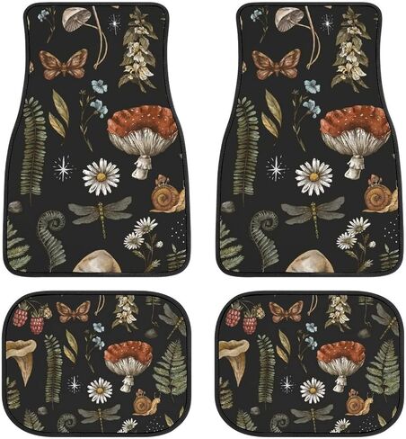 4 PCS Car Mats,Cute Hippie Aesthetic Car Accessories,Butterfly Mushroom Car Floor Mats,Halloween Christmas Birthday Gifts for Daughter Friend Family in Saudi Arabia