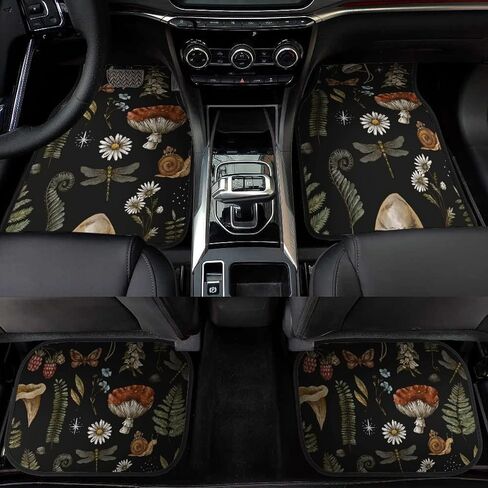4 PCS Car Mats,Cute Hippie Aesthetic Car Accessories,Butterfly Mushroom Car Floor Mats,Halloween Christmas Birthday Gifts for Daughter Friend Family in Saudi Arabia