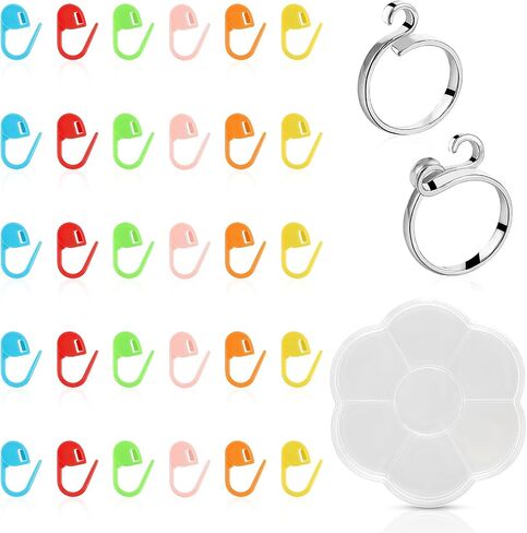 2Pcs Crochet Ring, 30 Locking Stitch Markers, Candy-Colored Stitch Markers, Crochet Ring for Finger & Adjustable Crochet Tension Rings, Perfect Crochet Supplies with Box for Hand Weaving, DIY, Women in Saudi Arabia