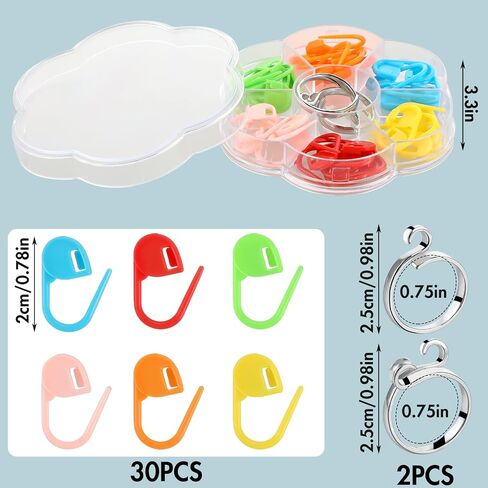 2Pcs Crochet Ring, 30 Locking Stitch Markers, Candy-Colored Stitch Markers, Crochet Ring for Finger & Adjustable Crochet Tension Rings, Perfect Crochet Supplies with Box for Hand Weaving, DIY, Women in Saudi Arabia