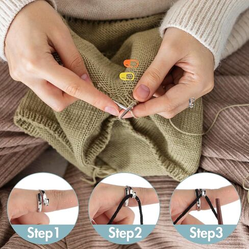 2Pcs Crochet Ring, 30 Locking Stitch Markers, Candy-Colored Stitch Markers, Crochet Ring for Finger & Adjustable Crochet Tension Rings, Perfect Crochet Supplies with Box for Hand Weaving, DIY, Women in Saudi Arabia