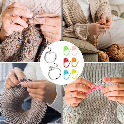 2Pcs Crochet Ring, 30 Locking Stitch Markers, Candy-Colored Stitch Markers, Crochet Ring for Finger & Adjustable Crochet Tension Rings, Perfect Crochet Supplies with Box for Hand Weaving, DIY, Women in Saudi Arabia