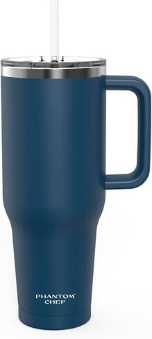 Phantom Chef Hydration Cup with Lid & Straw | 40oz - 1,200ml | Keep 21hs Cold - 5hs Hot | Sports Water Bottle | Leak Proof | Vacuum Insulated Stainless Steel Thermo (Navy, Hydration with Handle) in Saudi Arabia