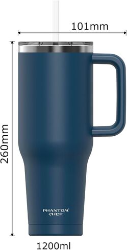 Phantom Chef Hydration Cup with Lid & Straw | 40oz - 1,200ml | Keep 21hs Cold - 5hs Hot | Sports Water Bottle | Leak Proof | Vacuum Insulated Stainless Steel Thermo (Navy, Hydration with Handle) in Saudi Arabia