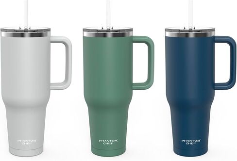 Phantom Chef Hydration Cup with Lid & Straw | 40oz - 1,200ml | Keep 21hs Cold - 5hs Hot | Sports Water Bottle | Leak Proof | Vacuum Insulated Stainless Steel Thermo (Navy, Hydration with Handle) in Saudi Arabia