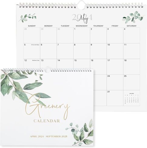 Wall Calendar 2024-2025 Greenery Hanging Calendar - Apr 2024 to Sep 2025 | 13.5 x 11 Inches Monthly Calendar for Wall |18 Months Spiral Twin-Wire Binding Wall Calendar Planner| Large Writing Blocks in Saudi Arabia