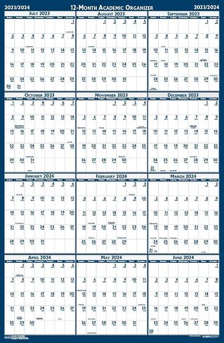 2023-2024 House of Doolittle 37-inch x 24-inch Academic Yearly Wet-Erase Wall Calendar, Reversible, Blue (395-24) in Kuwait