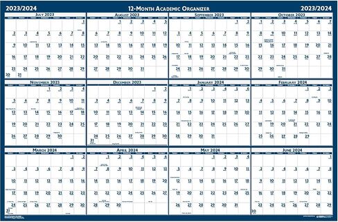 2023-2024 House of Doolittle 37-inch x 24-inch Academic Yearly Wet-Erase Wall Calendar, Reversible, Blue (395-24) in Kuwait